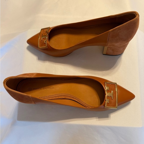 Tory Burch Gigi 55mm Pointy Toe Pump Calf Leather Silk Suede Size 7 - Picture 11 of 12